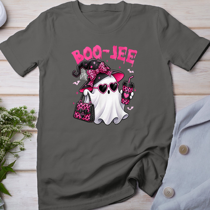 Cute Ghost Boo-JEE Pink Leopard Spooky Season Halloween T-Shirt