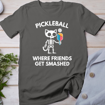 Pickleball Where Friends Get Smashed Skeleton Funny Halloween T-Shirt