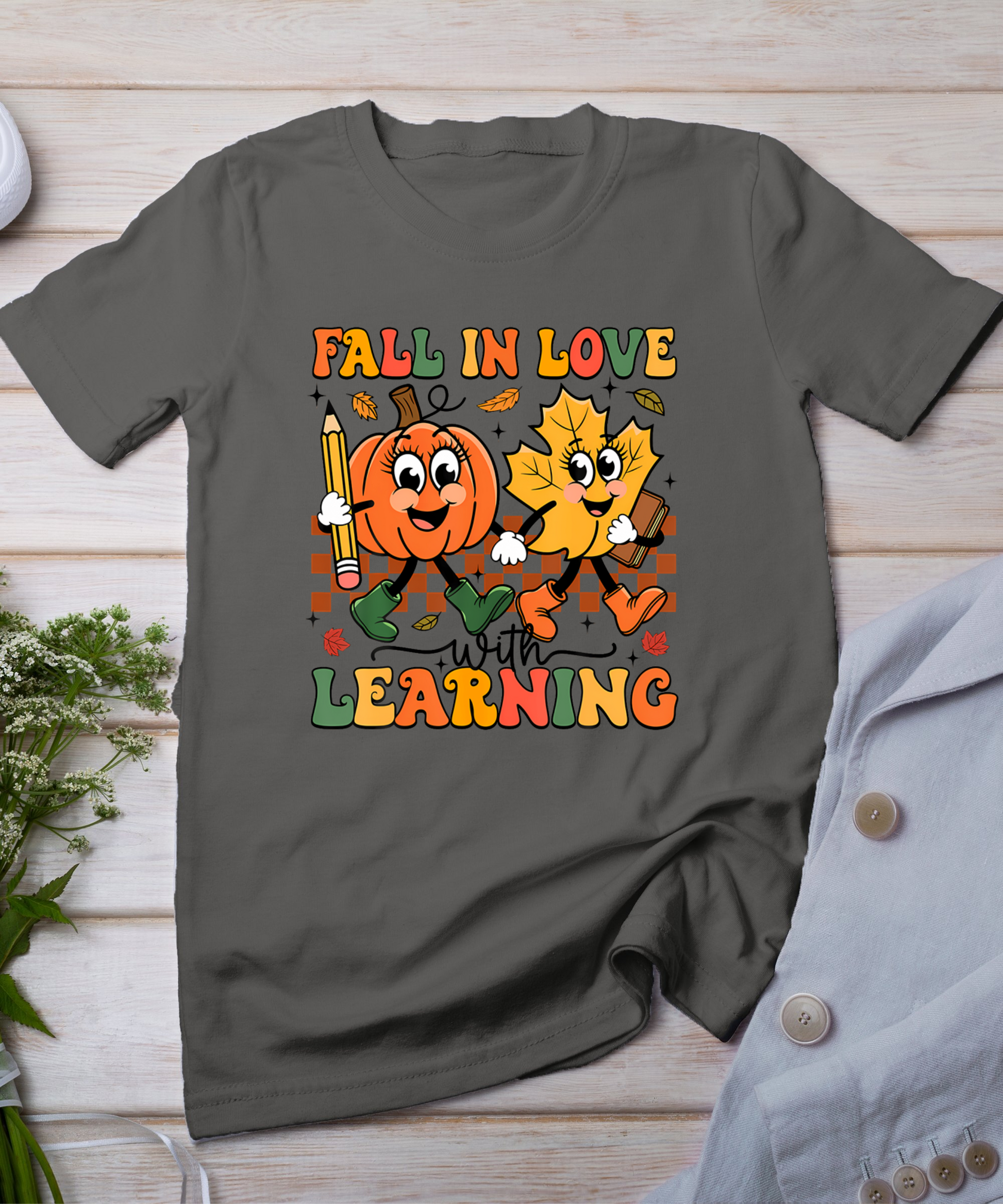 Fall In Love With Learning Thanksgiving Teacher Student T-Shirt