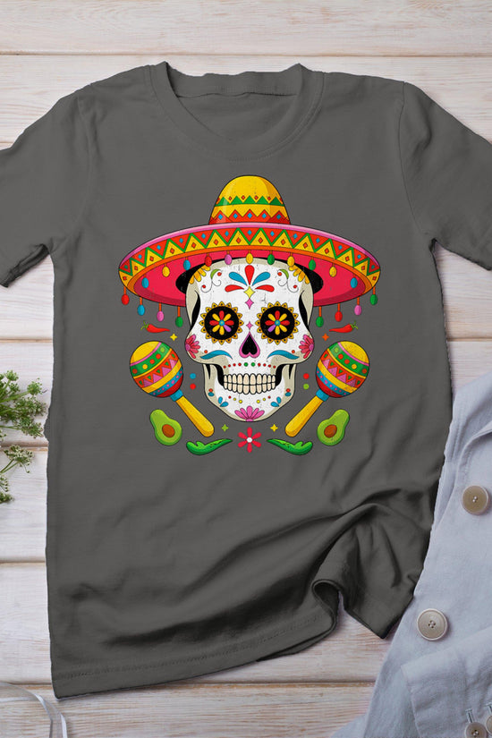 Funny Cinco De Mayo Funny Skull With Sombrero Hat Men T-Shirt