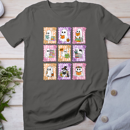 Cute Ghost Reading Book Halloween Spooky Book Lover T-Shirt