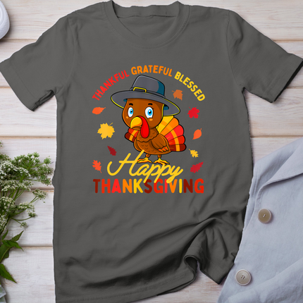 Thankful Grateful Blessed Thanksgiving Turkey Women Girls T-Shirt