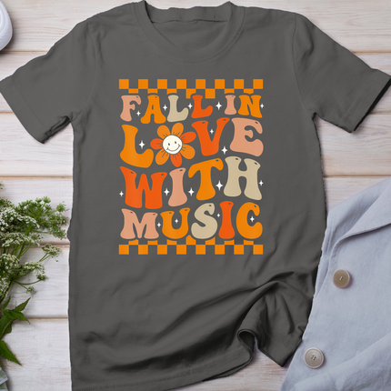 Fall In Love With Music Groovy Thanksgiving Music Teacher T-Shirt