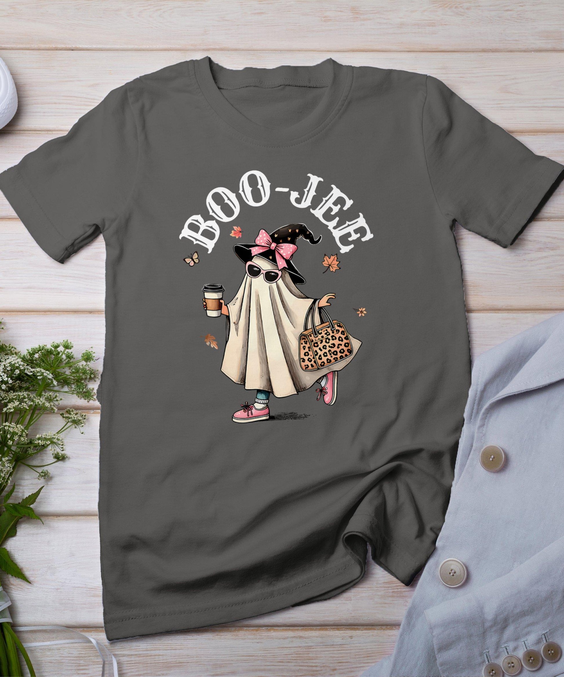 Cute Boo Jee Ghost Halloween Leopard Ghost Coffee Womens T-Shirt