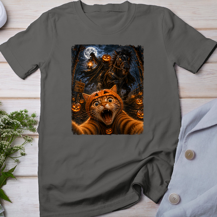 Funny Halloween Selfie Cat Horseman Pumpkins Moon Night T-Shirt