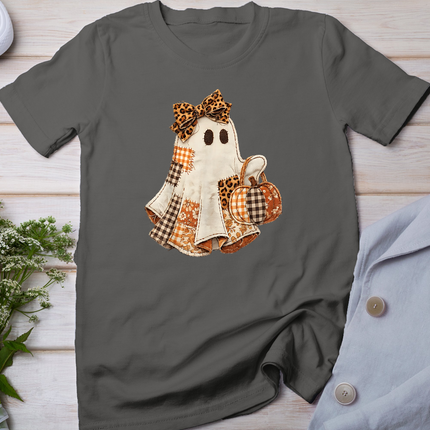 Fall Ghost with Pumpkin Printed Patchwork Ghost Quilters T-Shirt