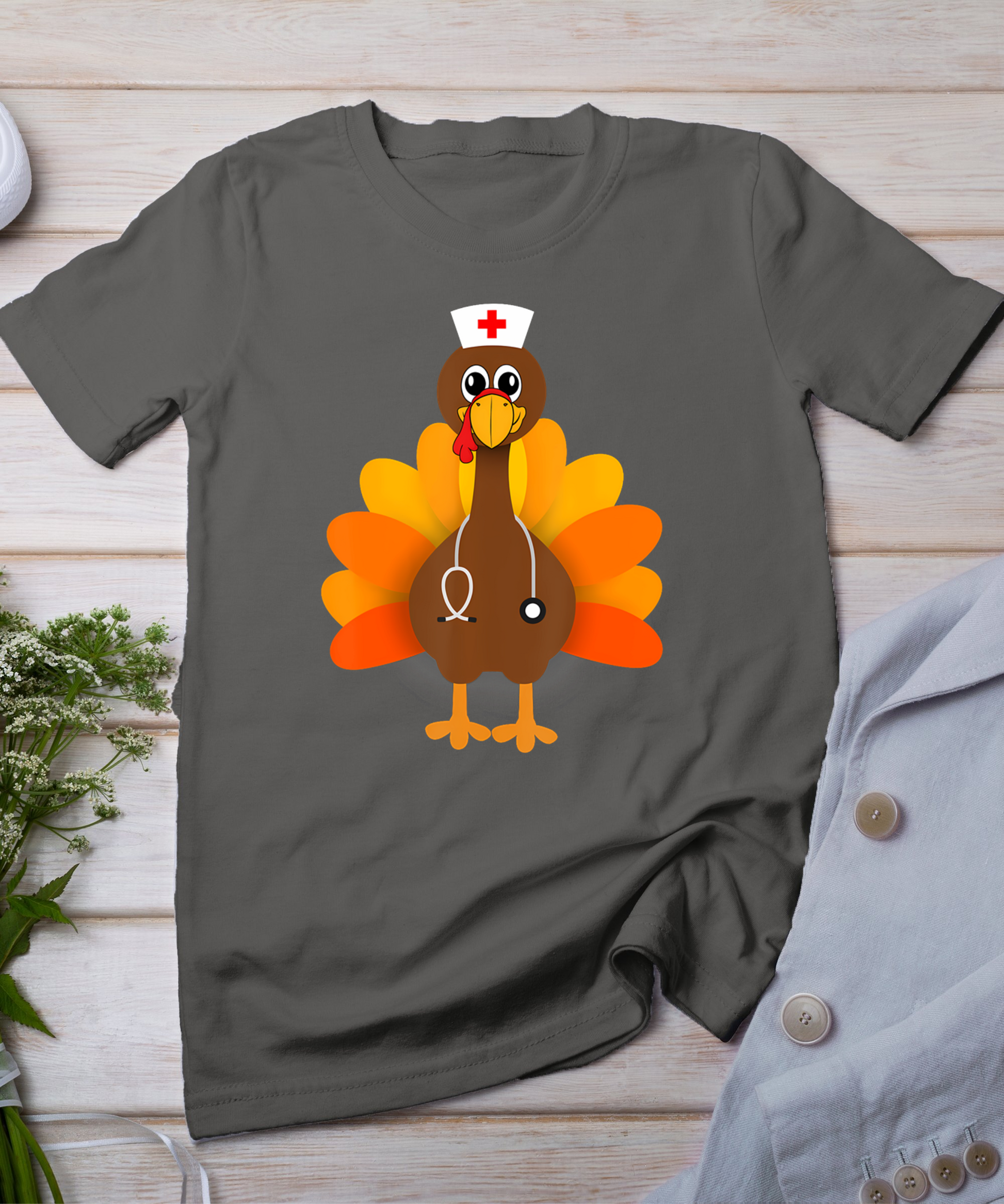 Thanksgiving Scrub Tops Women Turkey Nurse Holiday Nursing T-Shirt