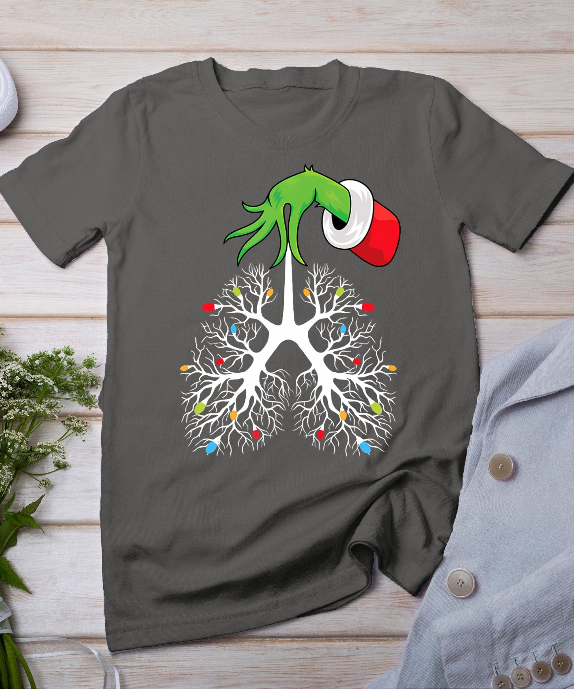 Christmas Nurse Respiratory Therapist Lung Lights Funnyx-Mas T-Shirt