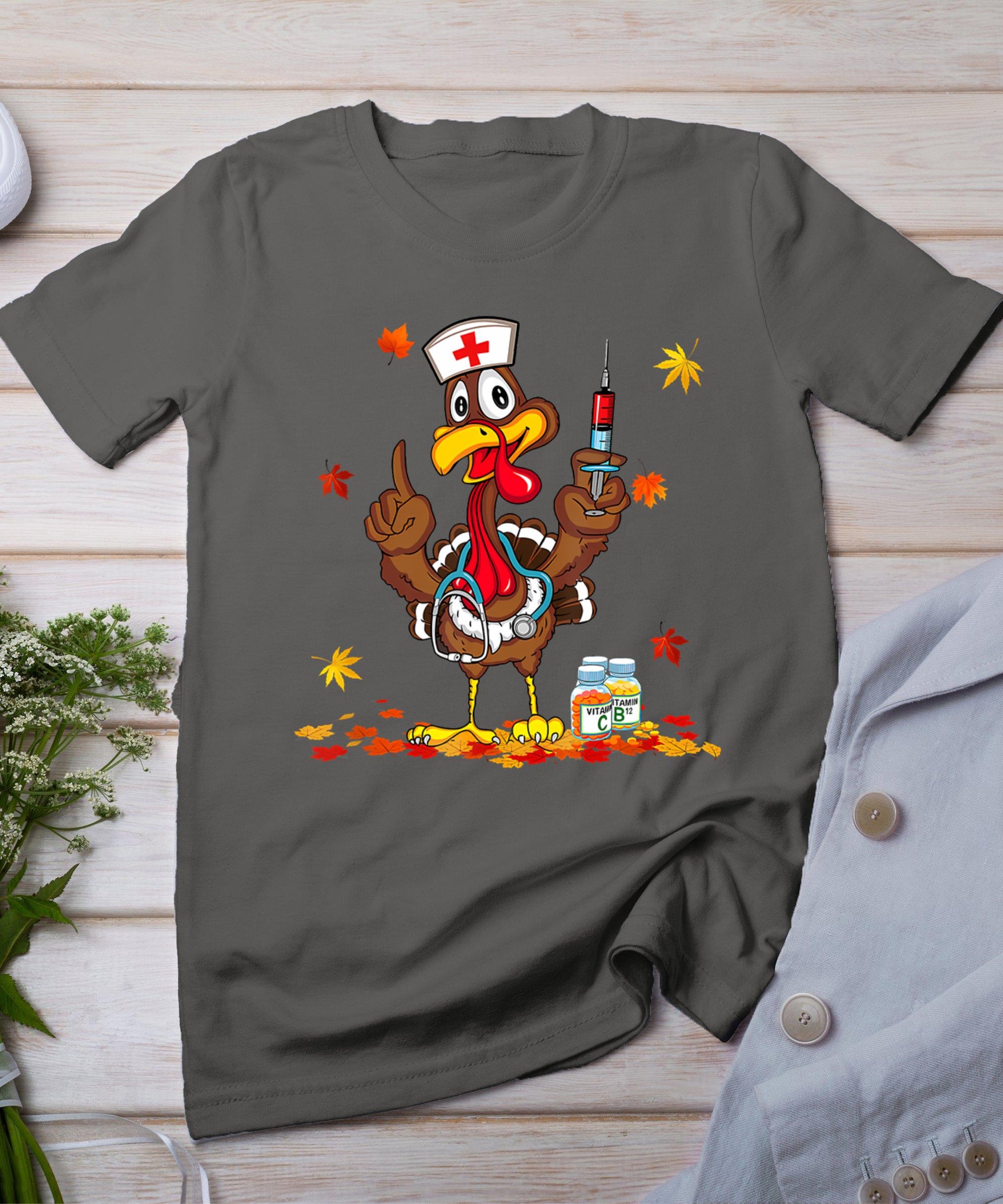 Thanksgiving Scrub Tops Women Turkey Nurse Holiday Nursing T-Shirt