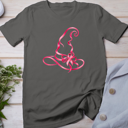 Pink Ribbon Witch Hat Breast Cancer Halloween Women T-Shirt
