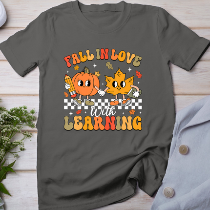 Retro Fall In Love With Learning Autumn Pumpkin Teacher T-Shirt