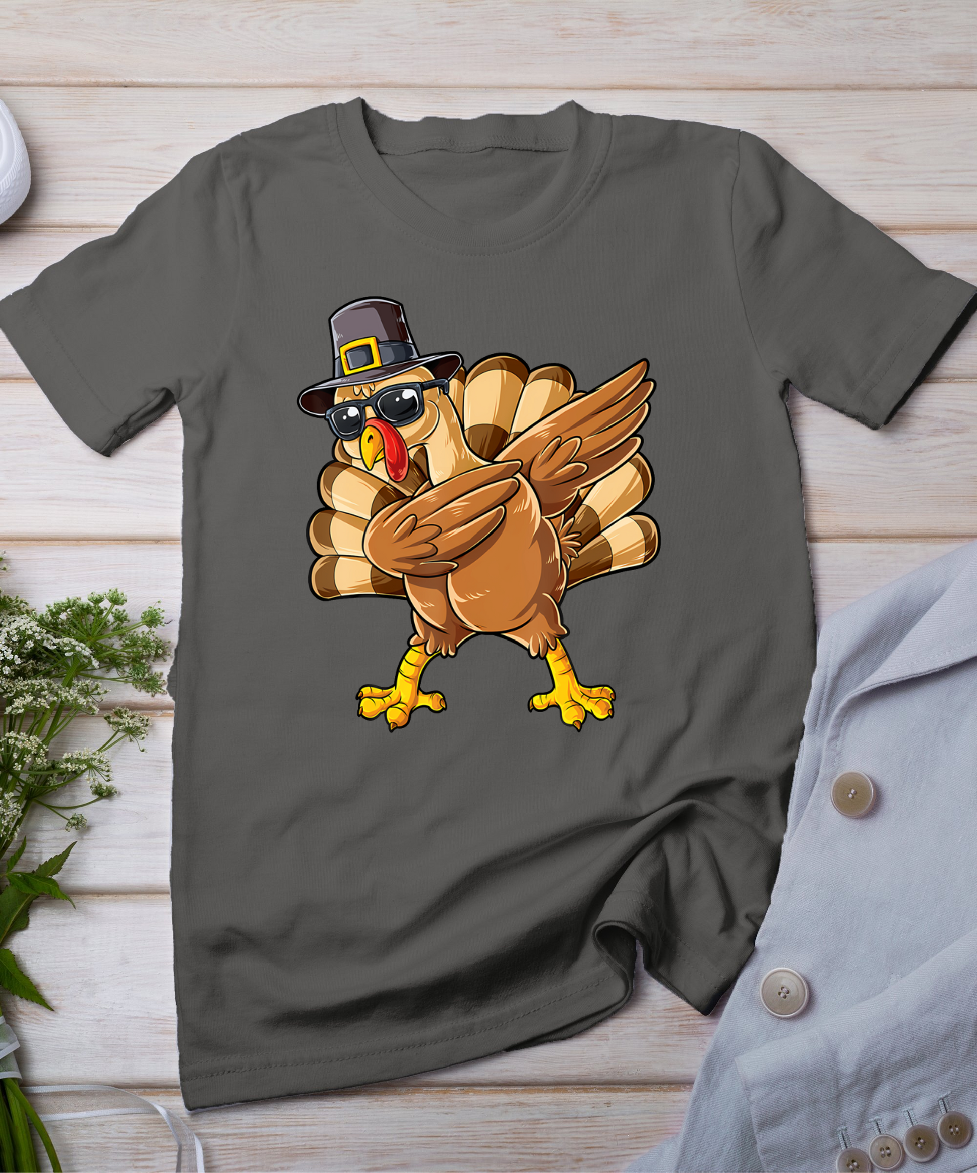 Dabbing Turkey Thanksgiving Day Pilgrim Boys Girls Funny Dab T-Shirt