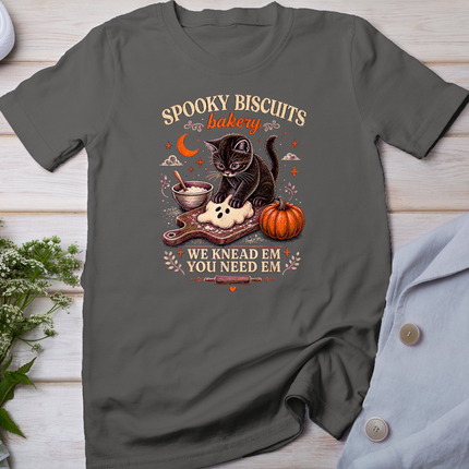 Spooky Biscuits Bakery Cat Kneading Fall Halloween Novelty T-Shirt