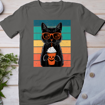 Black Cat Hipster Trick Or Treat Funny Halloween Black Cat T-Shirt