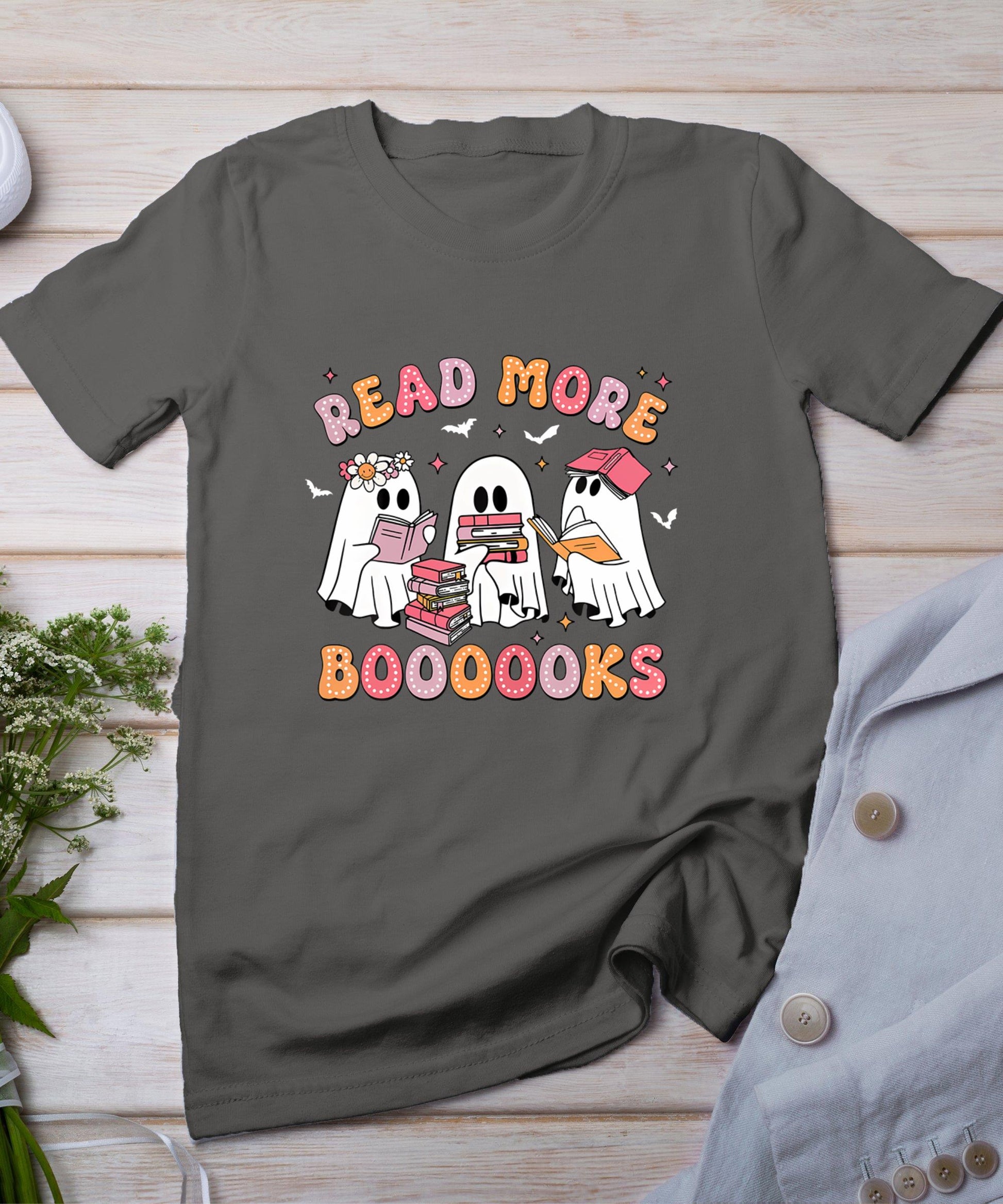 Cute Ghost Book Read More Books Funny Teachers Halloween T-Shirt