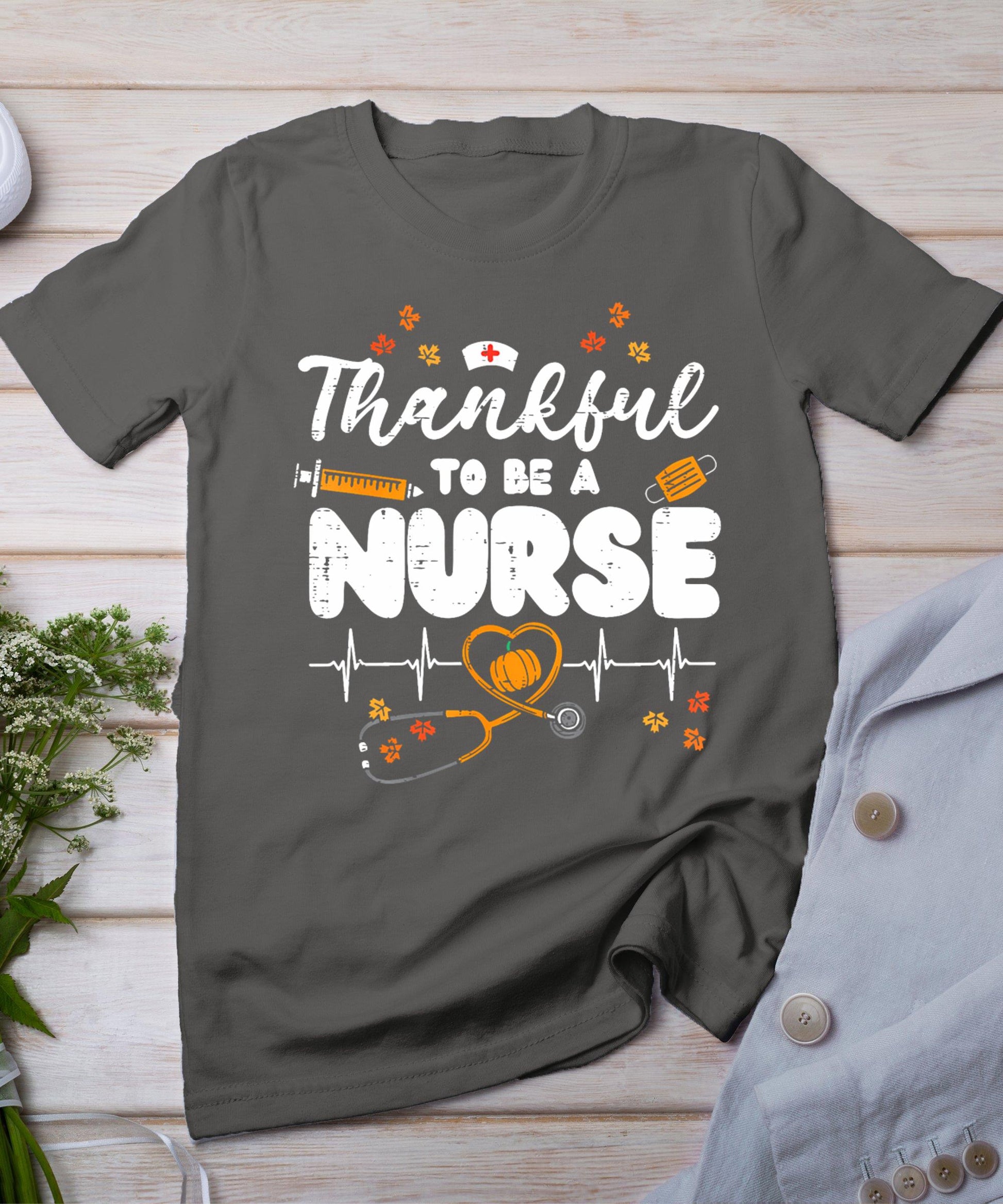 Thankful To Be A Nurse Thanksgiving Scrub Top Fall Rn Women T-Shirt