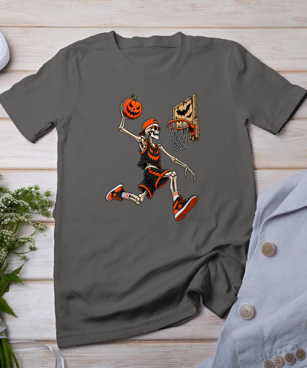 Funny Skeleton Basketball Player Halloween Shirts Men Boys T-Shirt
