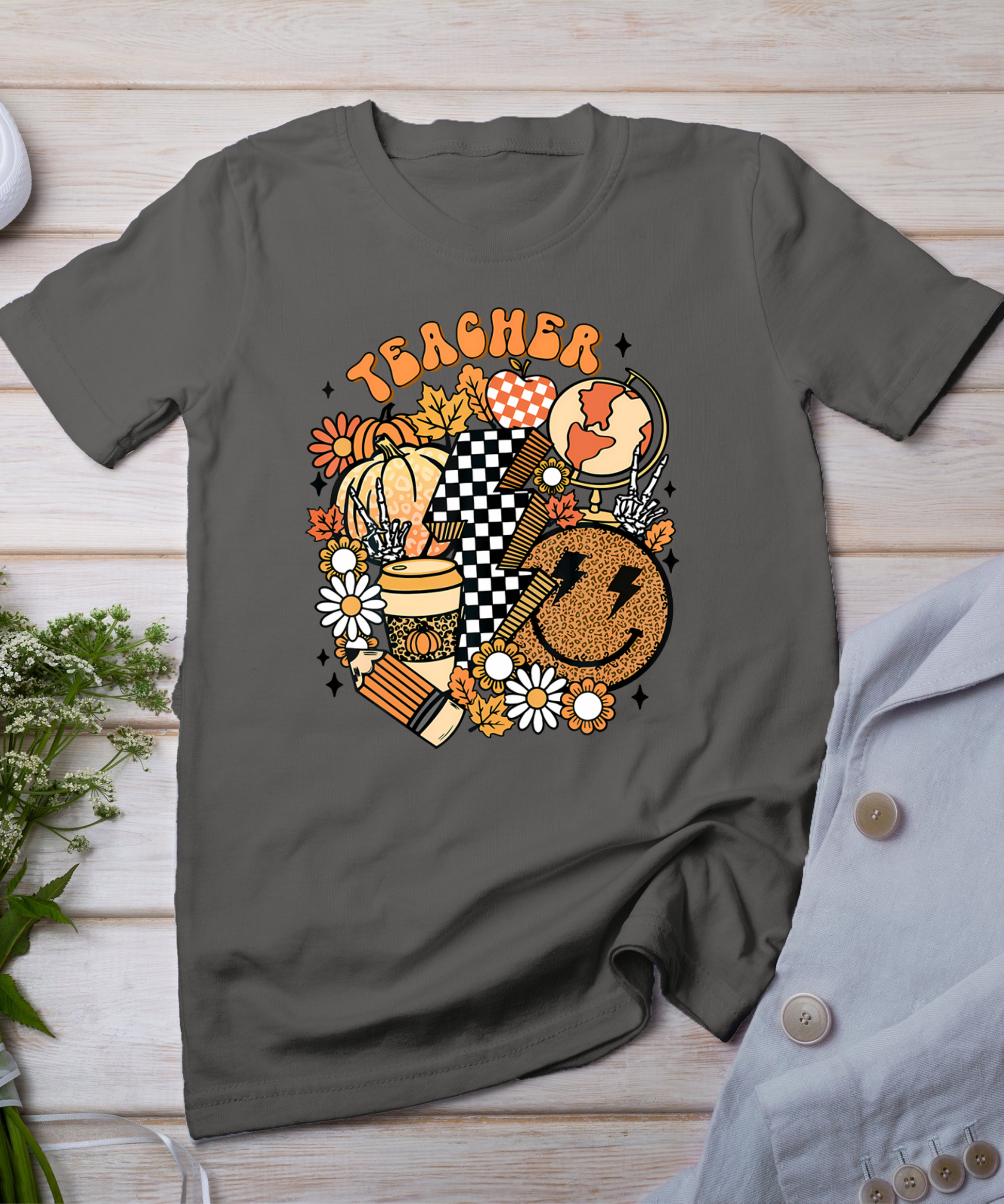 Fall Teacher Retro Teacher Life Autumn Thanksgiving Womens T-Shirt