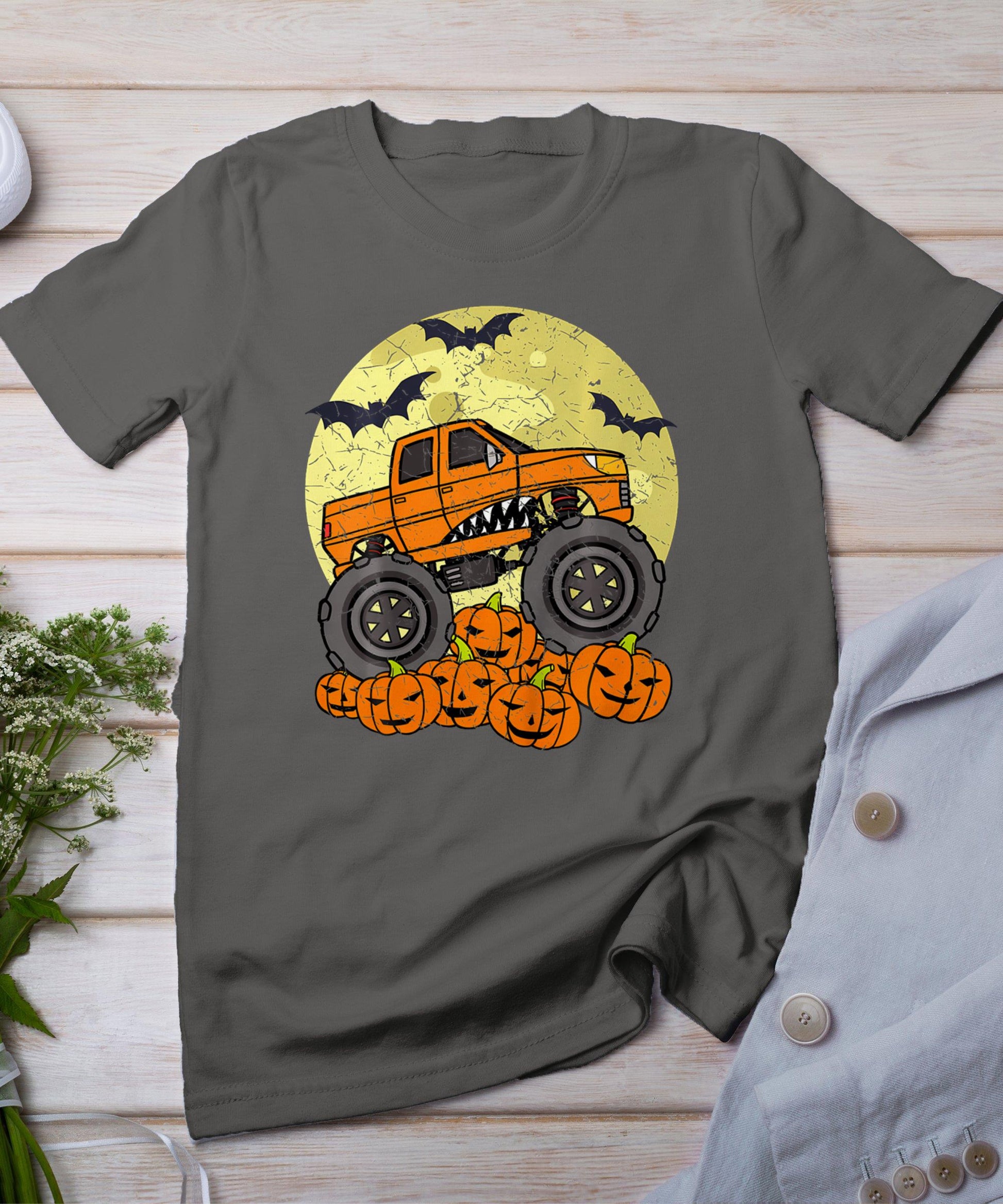 Monster Truck Halloween Jack O Lantern Moon Pumpkin T-Shirt