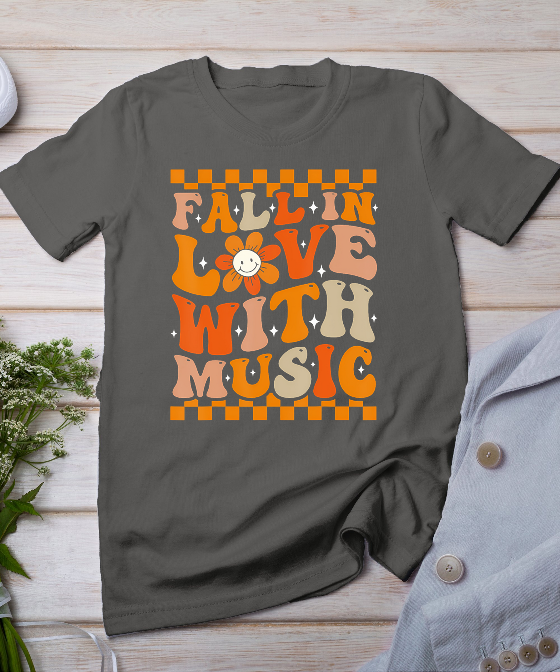 Fall In Love With Music Groovy Thanksgiving Music Teacher T-Shirt