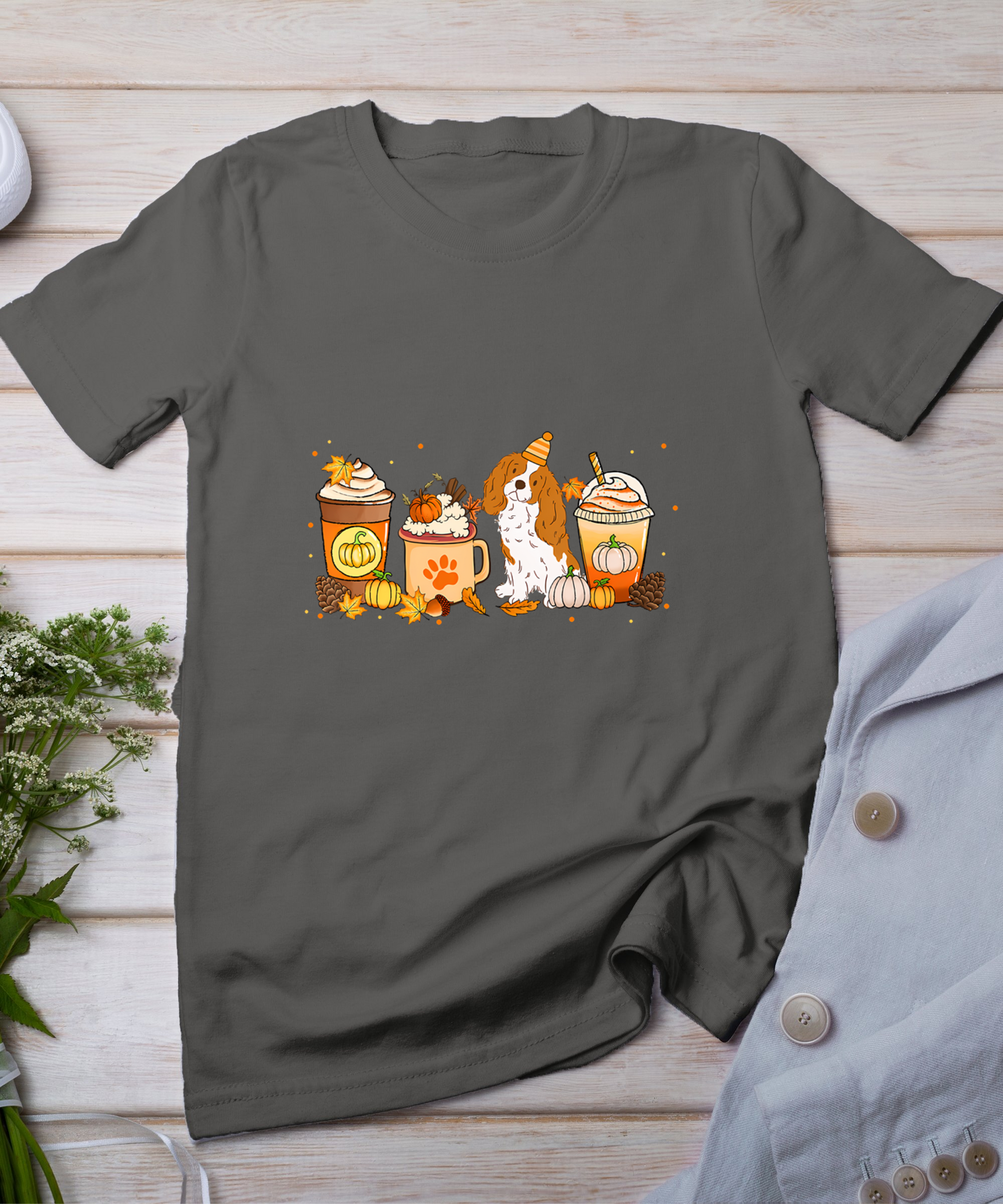 Cavalier Dog Coffee Lovers Pumpkin Spice Fall Thanksgiving T-Shirt