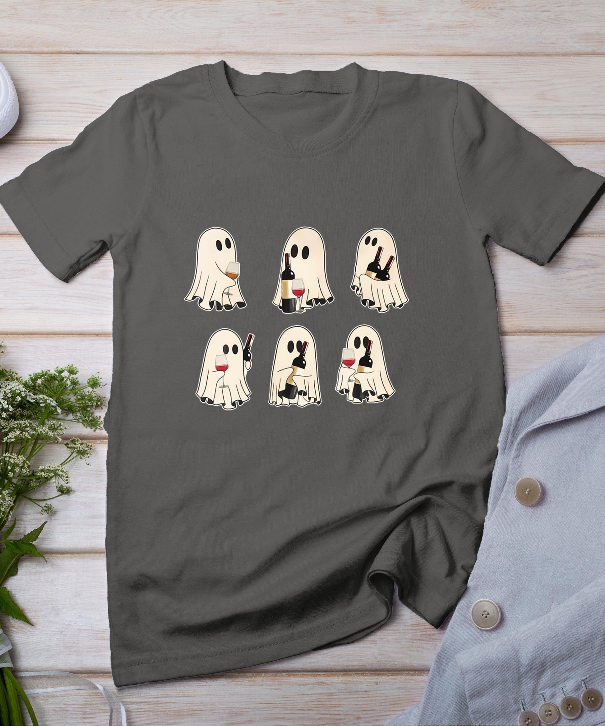 Halloween Ghost Wine Ghost Cute Lace Ghost Halloween Spooky T-Shirt