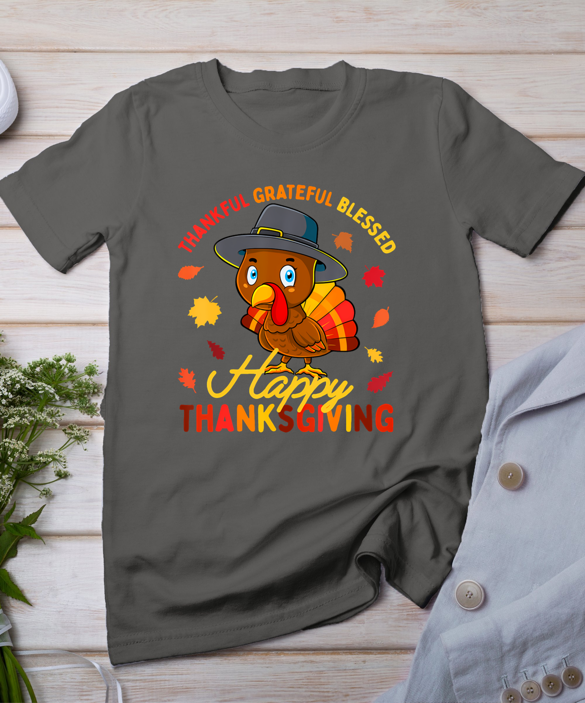 Thankful Grateful Blessed Thanksgiving Turkey Women Girls T-Shirt