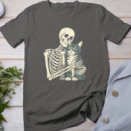 Halloween Skeleton Hugging Cat Goth Costume Women Men Kids T-Shirt