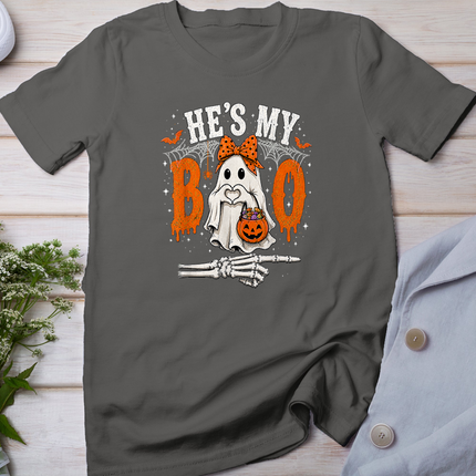 He's My Boo Cute Ghost Halloween Matching Couple T-Shirt