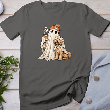 Ghost Coffee Lover Doodle Dog Halloween Costume Heart Steam T-Shirt
