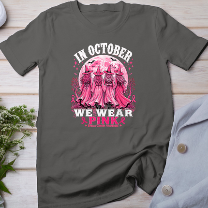 in October We Wear Pink Halloween Breast Cancer Awareness T-Shirt