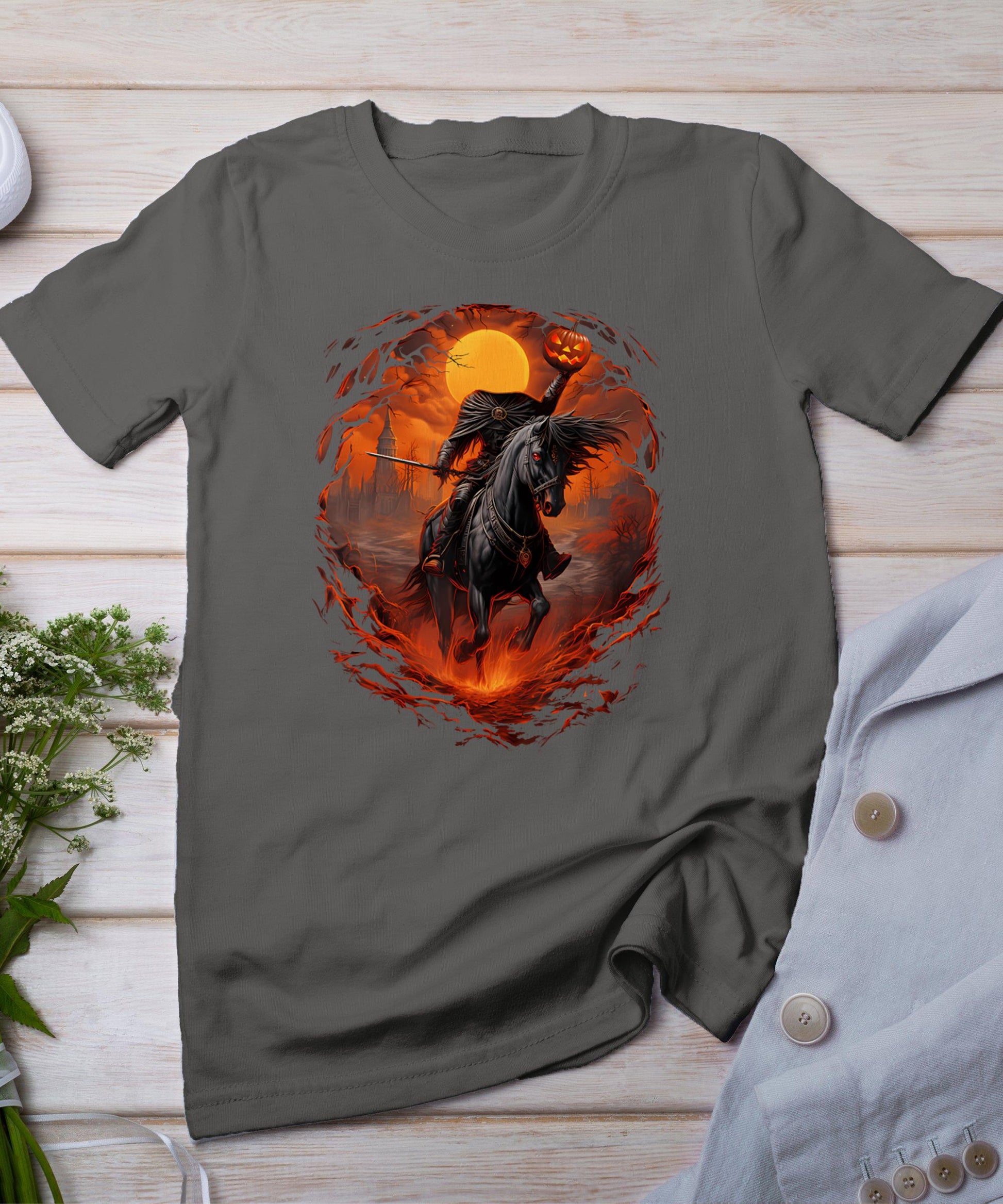 Scary Pumpkin Headless Horseman Halloween T-Shirt