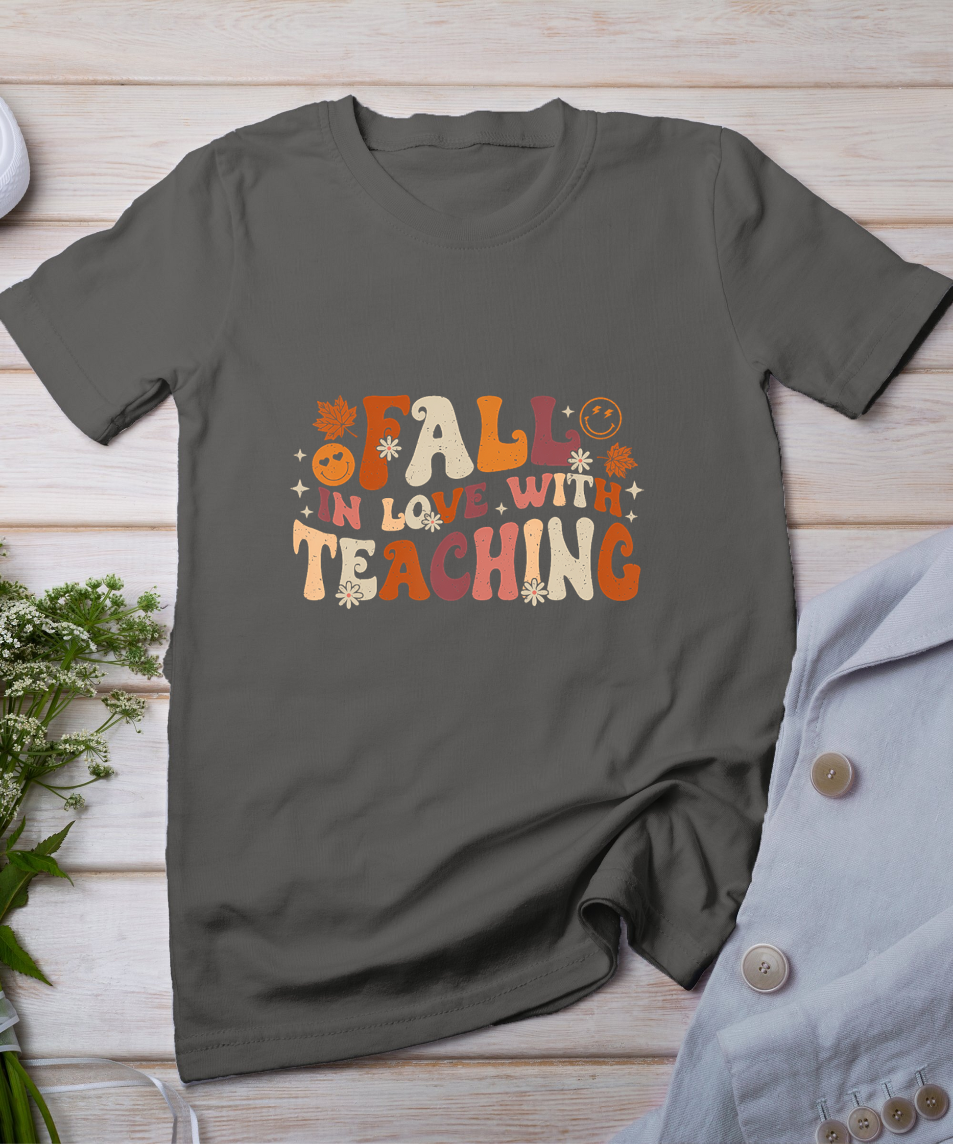 Fall In Love With Teaching Autum Thanksgiving Fall Teacher T-Shirt