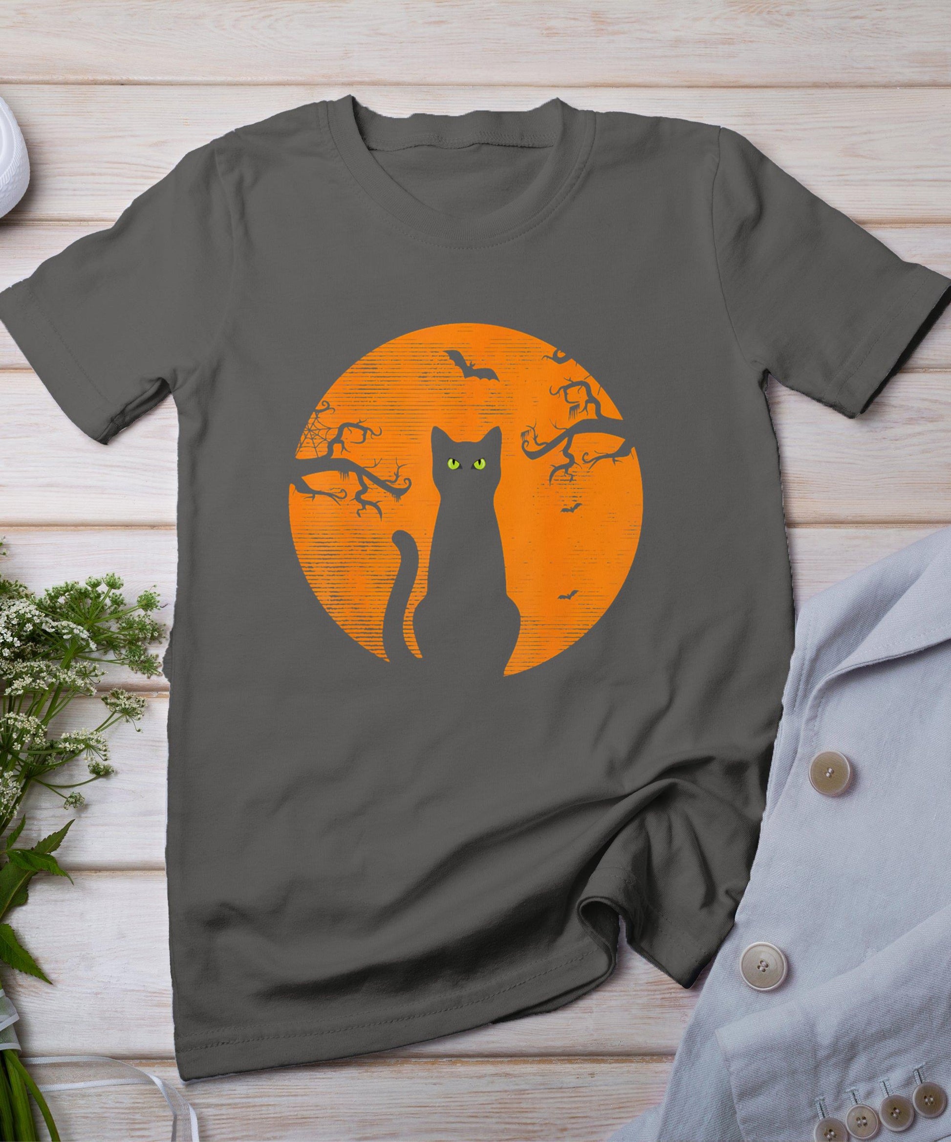 Vintage Scary Halloween Cat Costume Retro Cat Moon T-Shirt