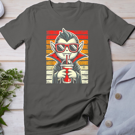 Retro Hipster Vampire with Smoothie Halloween Funny Vampire T-Shirt
