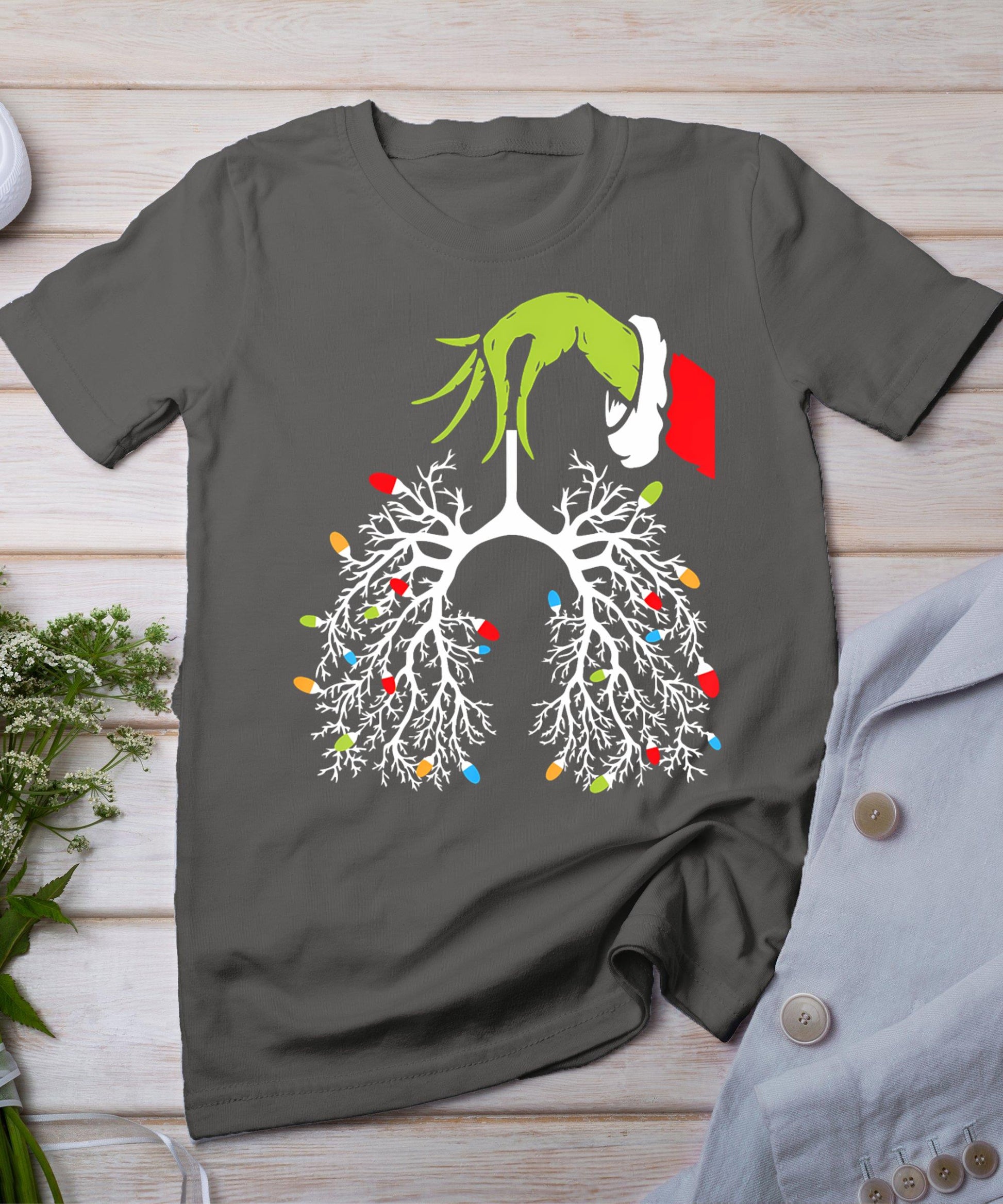 Christmas Nurse Lung Xmas Lights Funny Pulmonologist Xmas T-Shirt