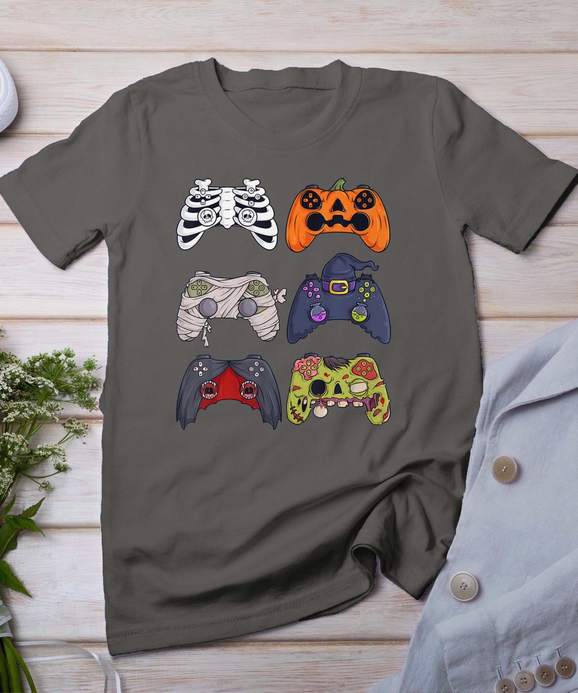 Halloween Skeleton Zombie Gaming Controllers Mummy Boys Kids T-Shirt