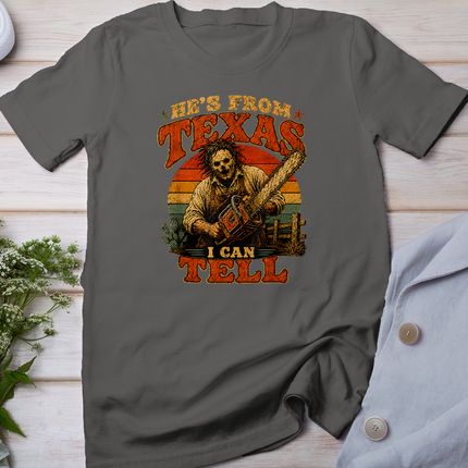 Retro Hes from Texas I Can Tell Chainsaw Horror Halloween T-Shirt