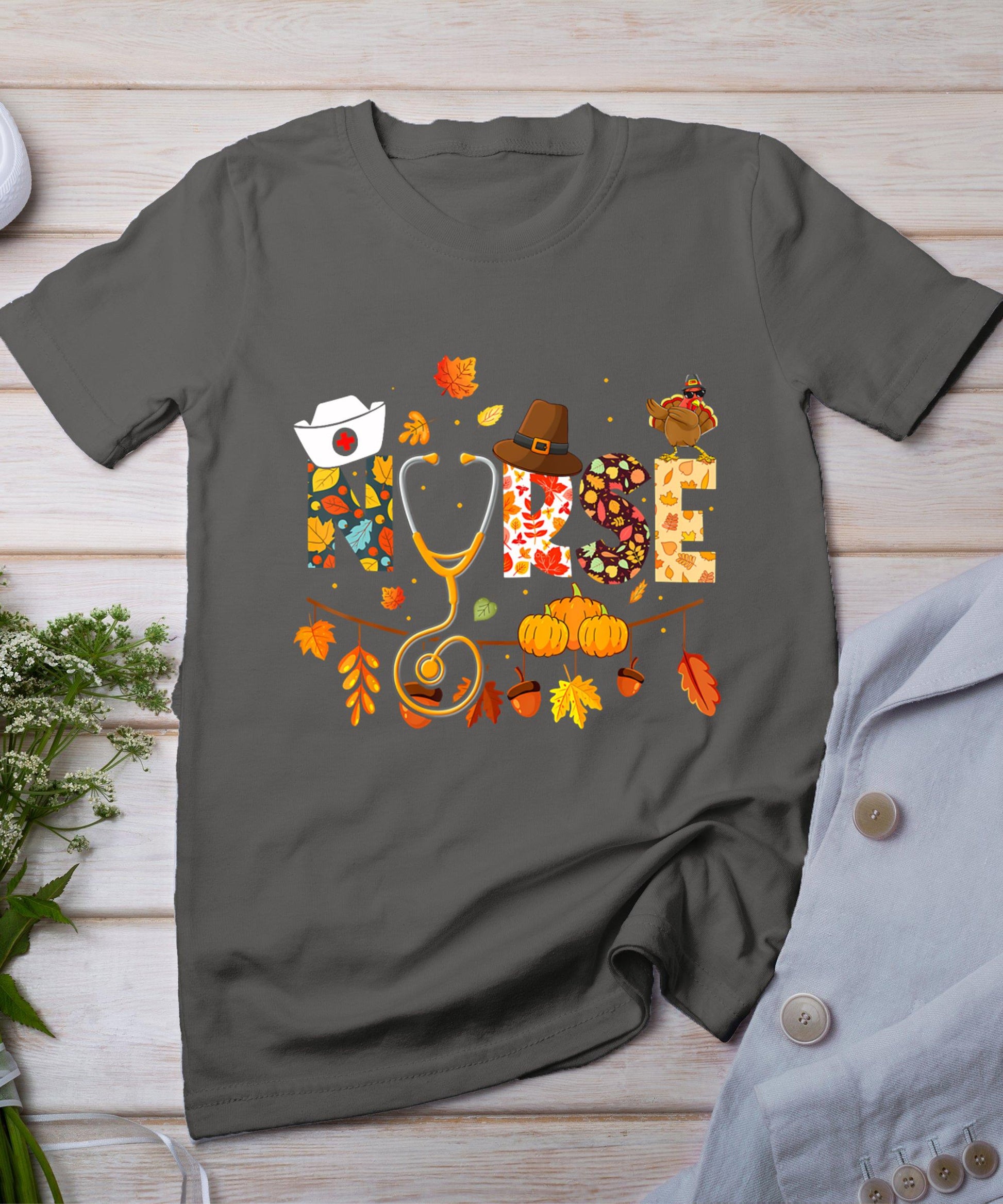 Nurse Thanksgiving Shirt Health Worker Nursing Fall Turkey T-Shirt