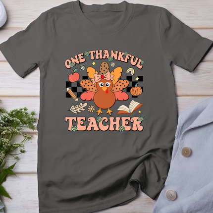 One Thankful Teacher Thanksgiving Retro Groovy Fall Teachers T-Shirt