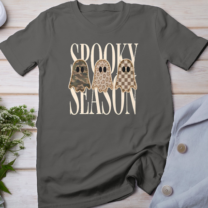 Spooky Season Leopard Camo Checkered Ghost Halloween Fall T-Shirt