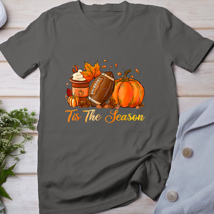 Pumpkin Spice Football Tis The Season Fall Thanksgiving T-Shirt