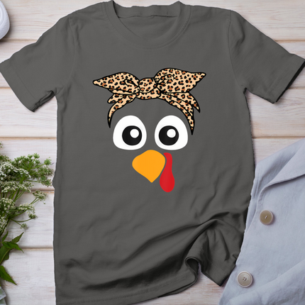 Turkey Face Leopard Headband Womens Thanksgiving Pilgrim T-Shirt