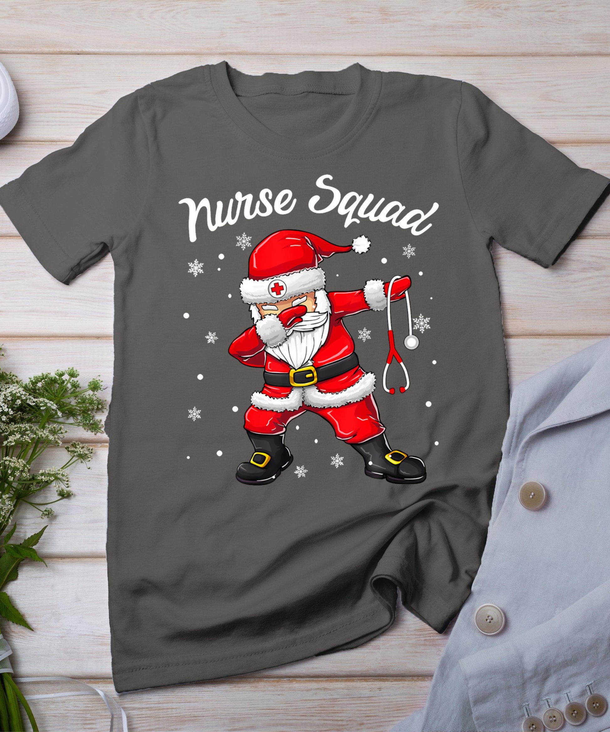 Christmas Scrub Tops Women Dabbing Santa Scrubs Nurse Squad T-Shirt