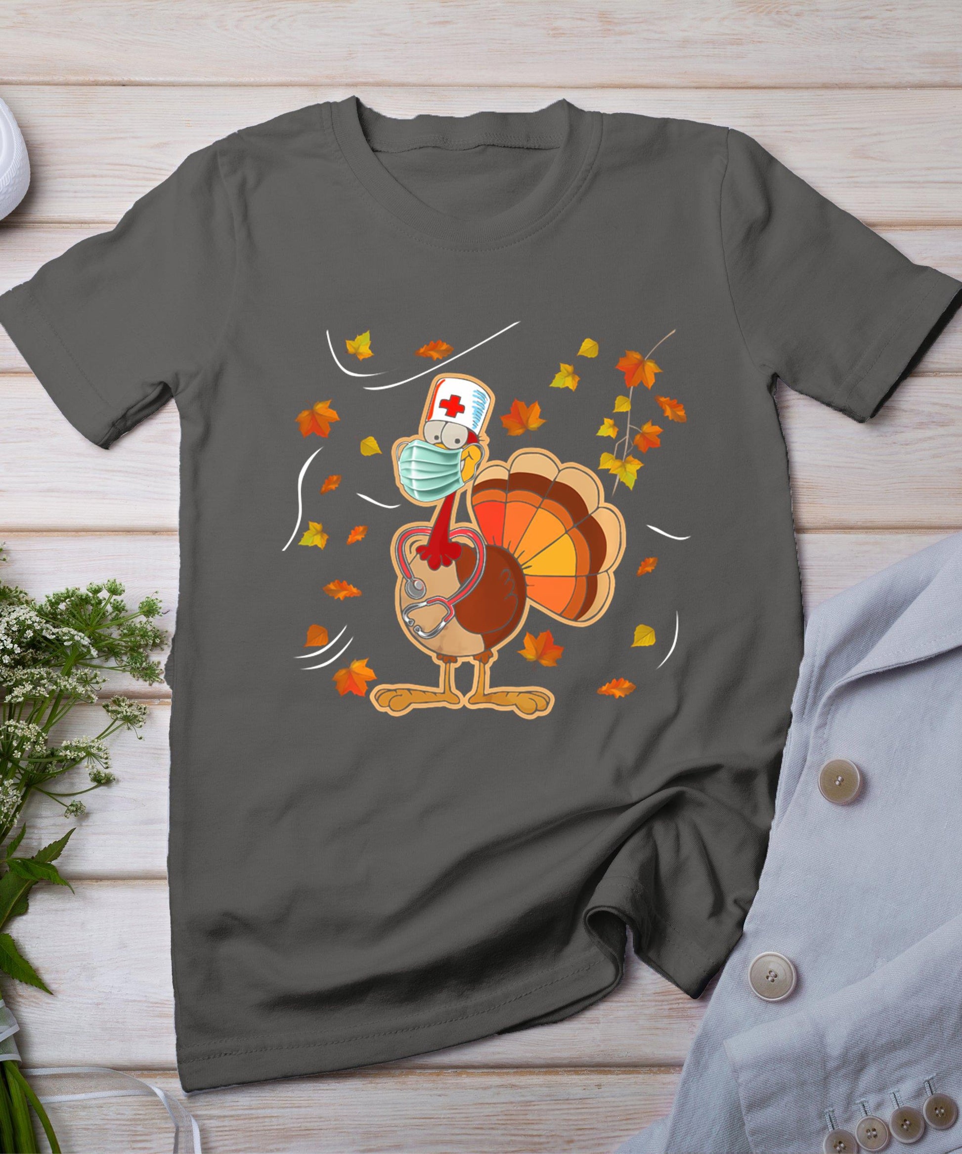 Thanksgiving Scrub Tops Women Turkey Nurse Holiday Nursing T-Shirt