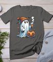 Cute Ghost Drinking Coffee Halloween Ghost Coffee Womens T-Shirt