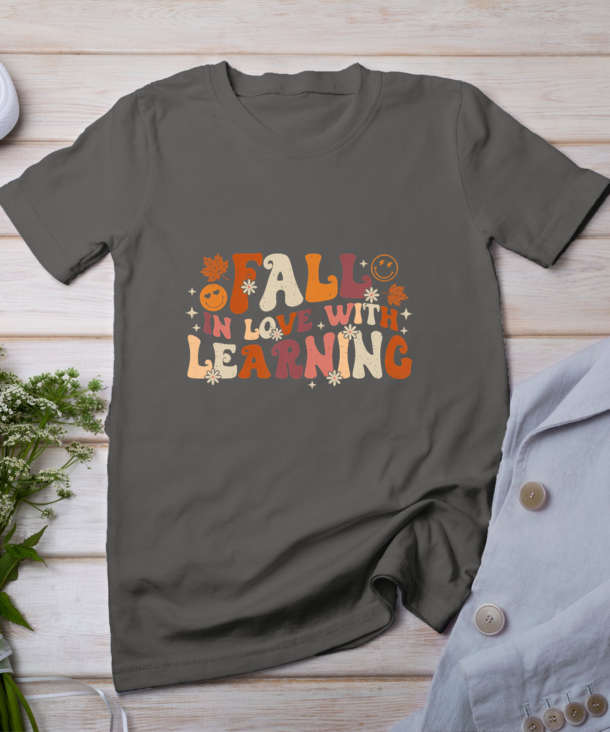 Fall In Love With Learning Autum Thanksgiving Teacher Kids T-Shirt