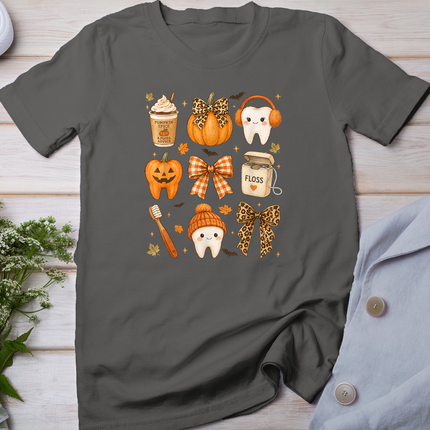 Fall Dentist Halloween Tooth Pumpkin Bow Dental Hygienist T-Shirt