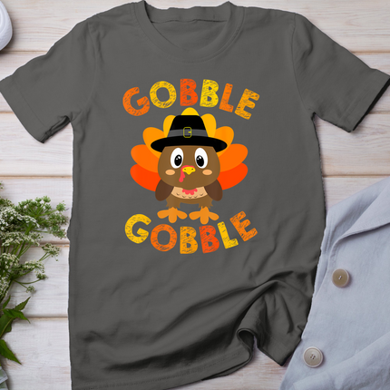 Cute Gobble Gobble Turkey Pilgrim Little Boys Thanksgiving T-Shirt