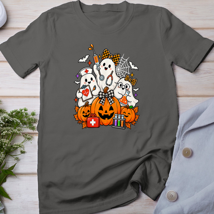 Ghost Nurse Phlebotomist Halloween Pumpkin Bow Phlebotomy T-Shirt